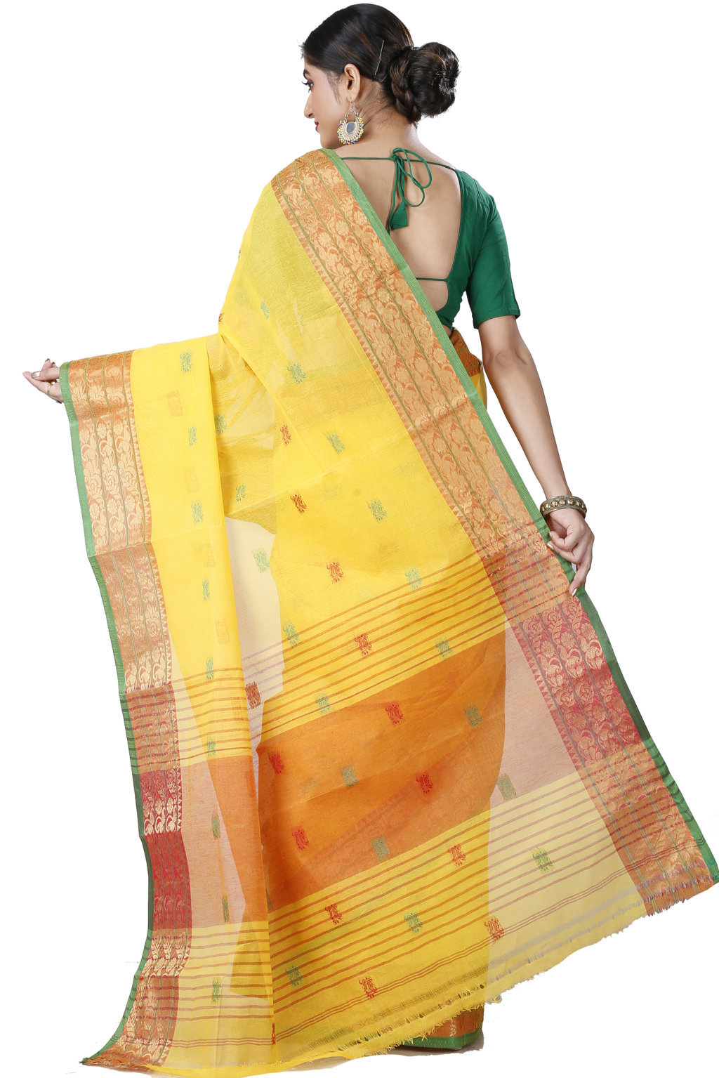Yellow Pure Cotton Manjuri Tant Saree (1068)
